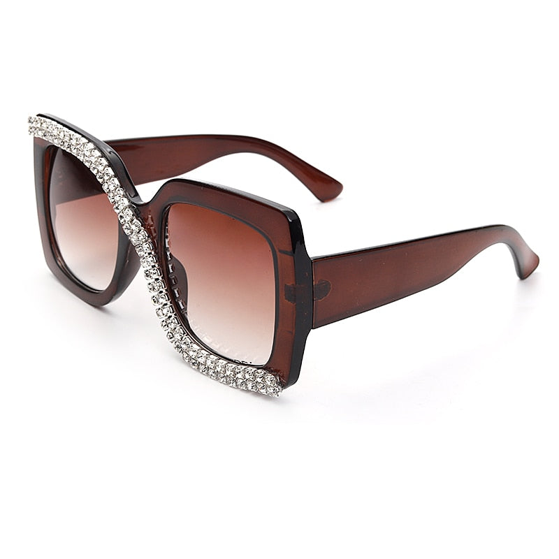 Spectacles On Vintage Oversize Square Rhinestone Cross Eyed Sunglasses