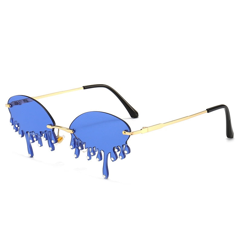 Spectacles On Unique Tears Shape Rimless Sunglasses