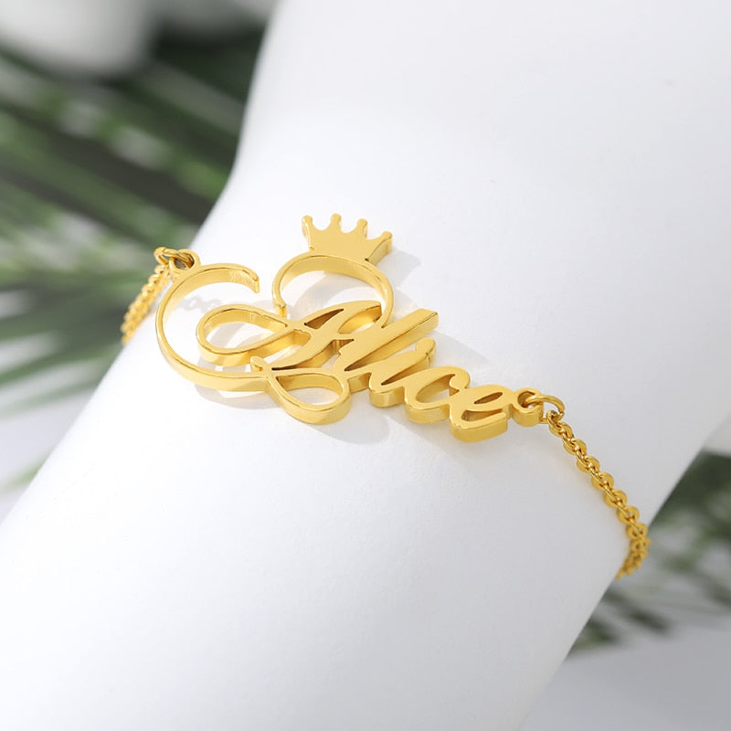 Statement Lady Personalized Custom Name Crown Bracelet