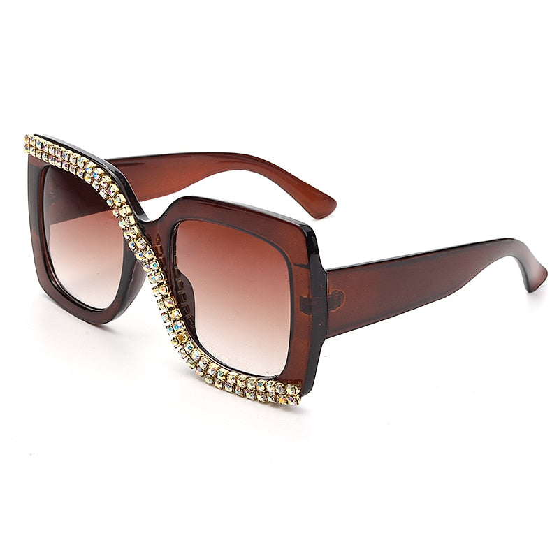 Spectacles On Vintage Oversize Square Rhinestone Cross Eyed Sunglasses