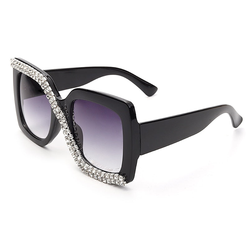 Spectacles On Vintage Oversize Square Rhinestone Cross Eyed Sunglasses