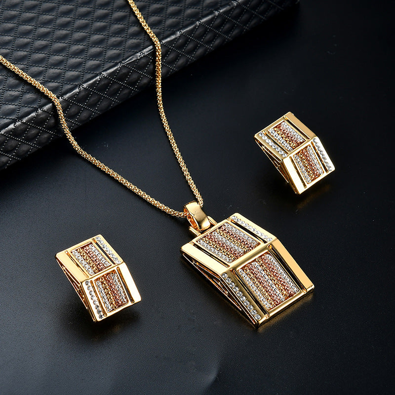 Statement Lady Exaggerated Square Two-piece Jewelry Set