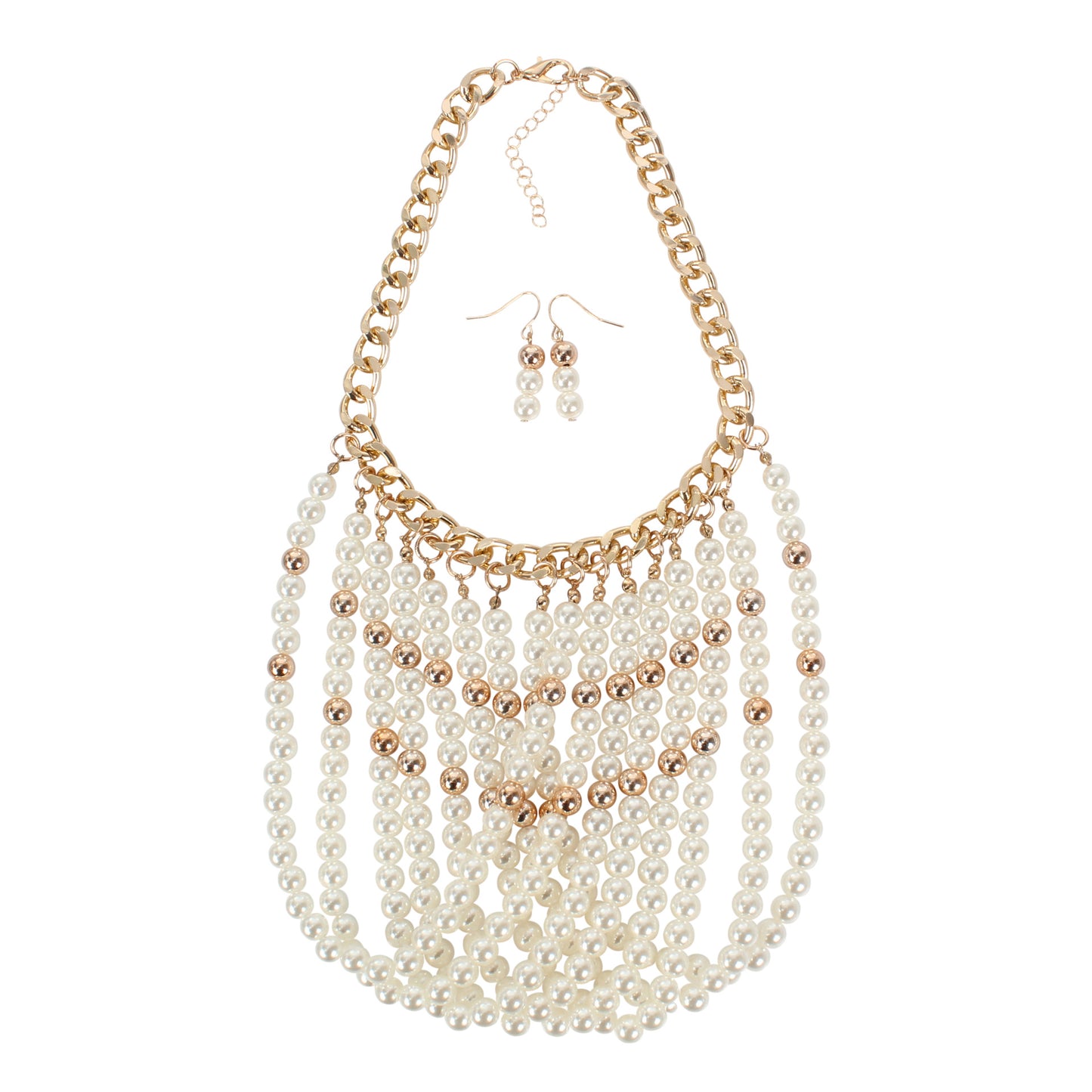 Statement Lady Rope Multi-Layered Pearl Necklace & Earring Set