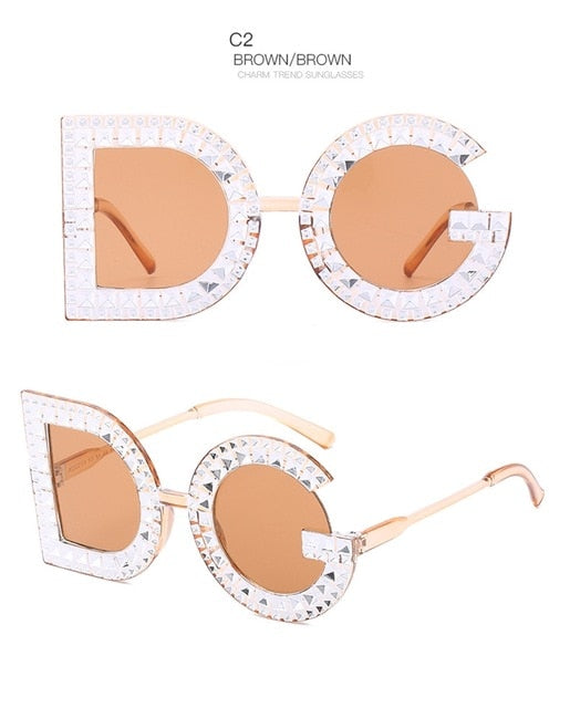 Gorgeous Crystal Diamond DG Logo Eyewear, Brown.